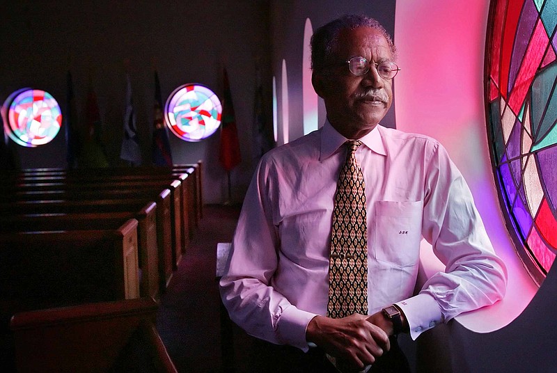 In a Jan. 8, 2005 photo, the Rev. Samuel "Billy" Kyles , pastor at Monumental Baptist Church, poses for a photo in Memphis, Tenn. Kyles, a longtime civil rights leader who was present when Dr. Martin Luther King Jr. was assassinated, died Tuesday, April 26, 2016, in Memphis. He was 81.(Matthew Craig/The Commercial Appeal via AP)