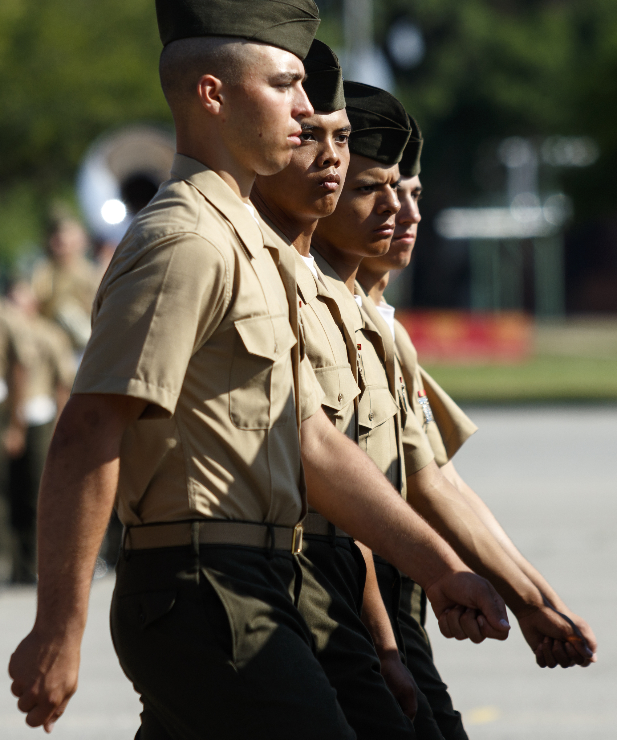 New Marines march in a graduation ceremony at the Marine Corps Recruit Depot on Friday, April 29, 2016, in Parris Island, South Carolina. 379 new Marines graduated from boot camp Friday.