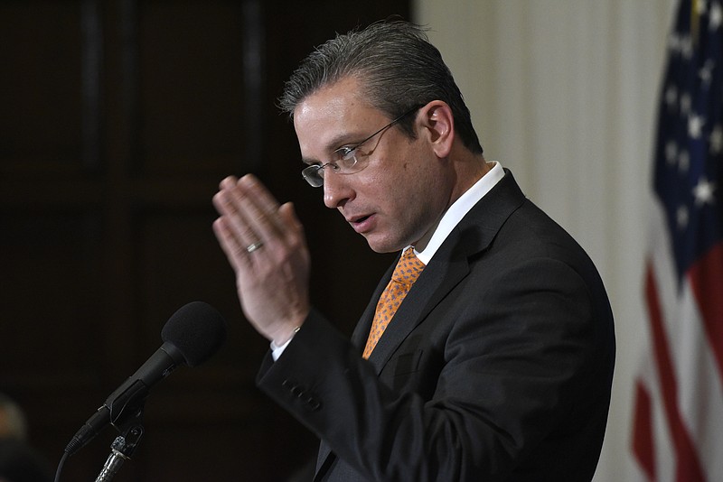 
              FILE - In this Dec. 16, 2015, file photo, Puerto Rico Gov. Alejandro Javier Garcia Padilla speaks at a luncheon at the National Press Club in Washington. Garcia said on Sunday, May 1, 2016, that negotiators for the U.S. territory’s government have failed to reach a last-minute deal to avoid a third default and that he has issued an executive order to withhold payment. (AP Photo/Sait Serkan Gurbuz, File)
            