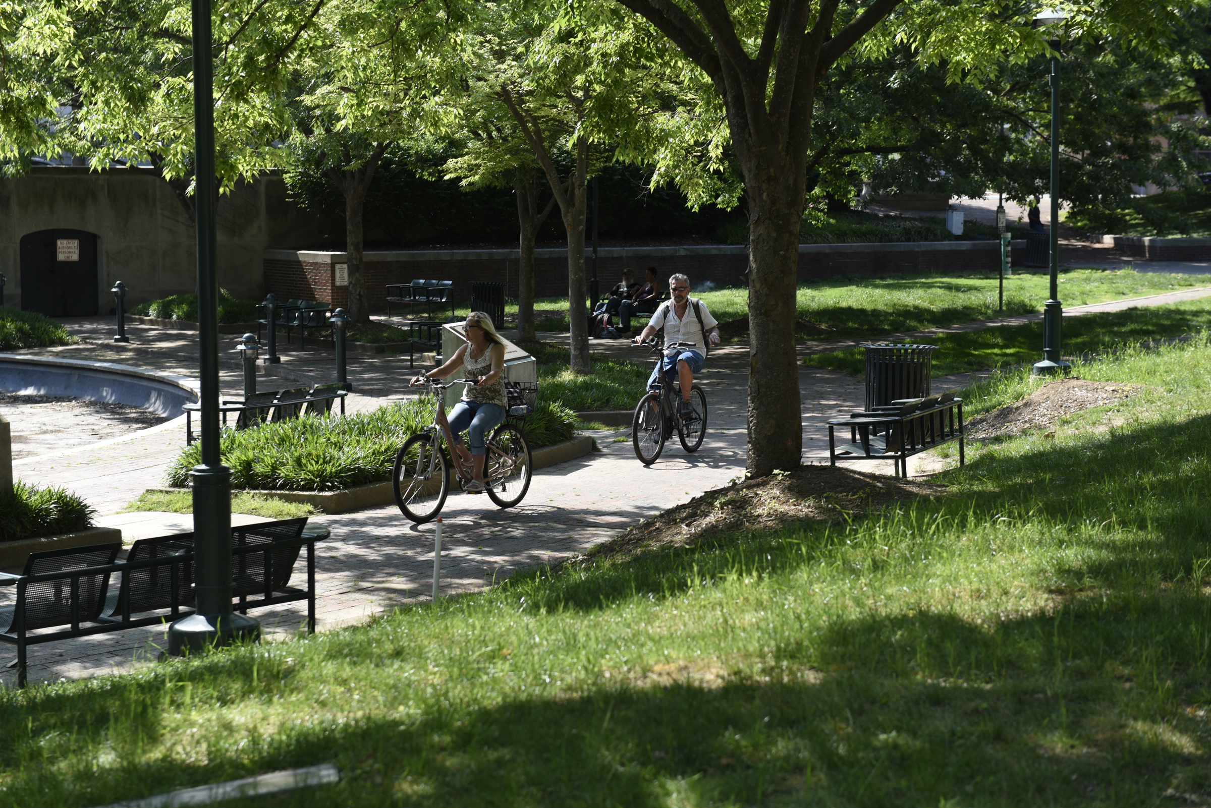 Butch and Annette Peters ride bicycles in Miller Park on Wednesday, Apr. 27, 2016, in Chattanooga, Tenn.