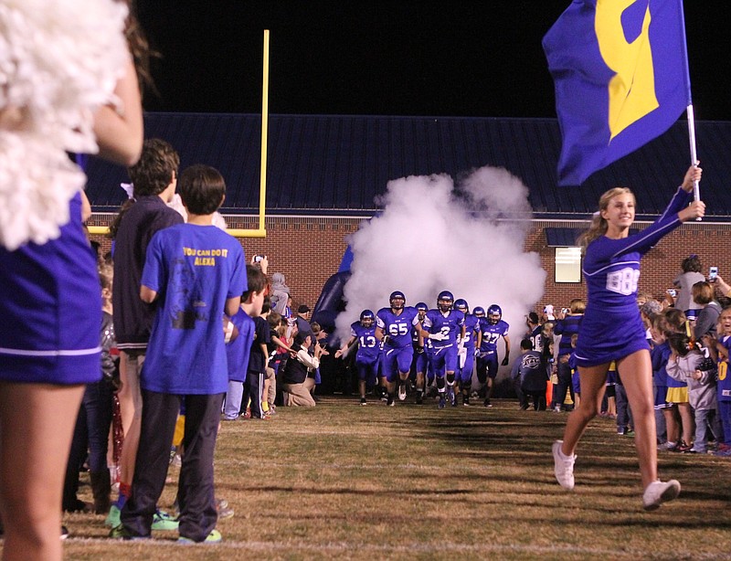 November 01, 2013

the Boyd-Buchanan football team takes the field before the football game between the Boyd-Buchanan Buccaneers and the Silverdale Baptist Academy Seahawks at the David L. Boyd Field on Friday in Chattanooga, Tenn. 