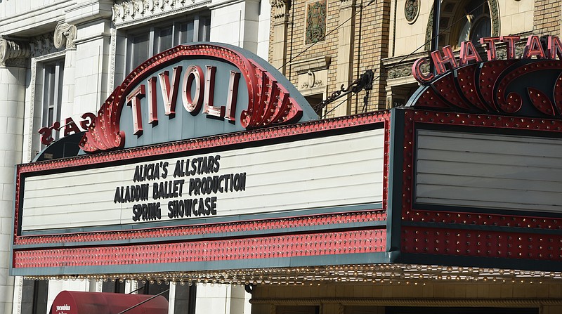 The marquee of the Tivoli Theater is seen before a news conference Wednesday, June 17,  2015, in Chattanooga, Tenn., announcing that A. C. Entertainment will take over management and programming of both the Tivoli Theater, where the news conference was held, and the Soldiers and Sailors Memorial Audiotrium. 