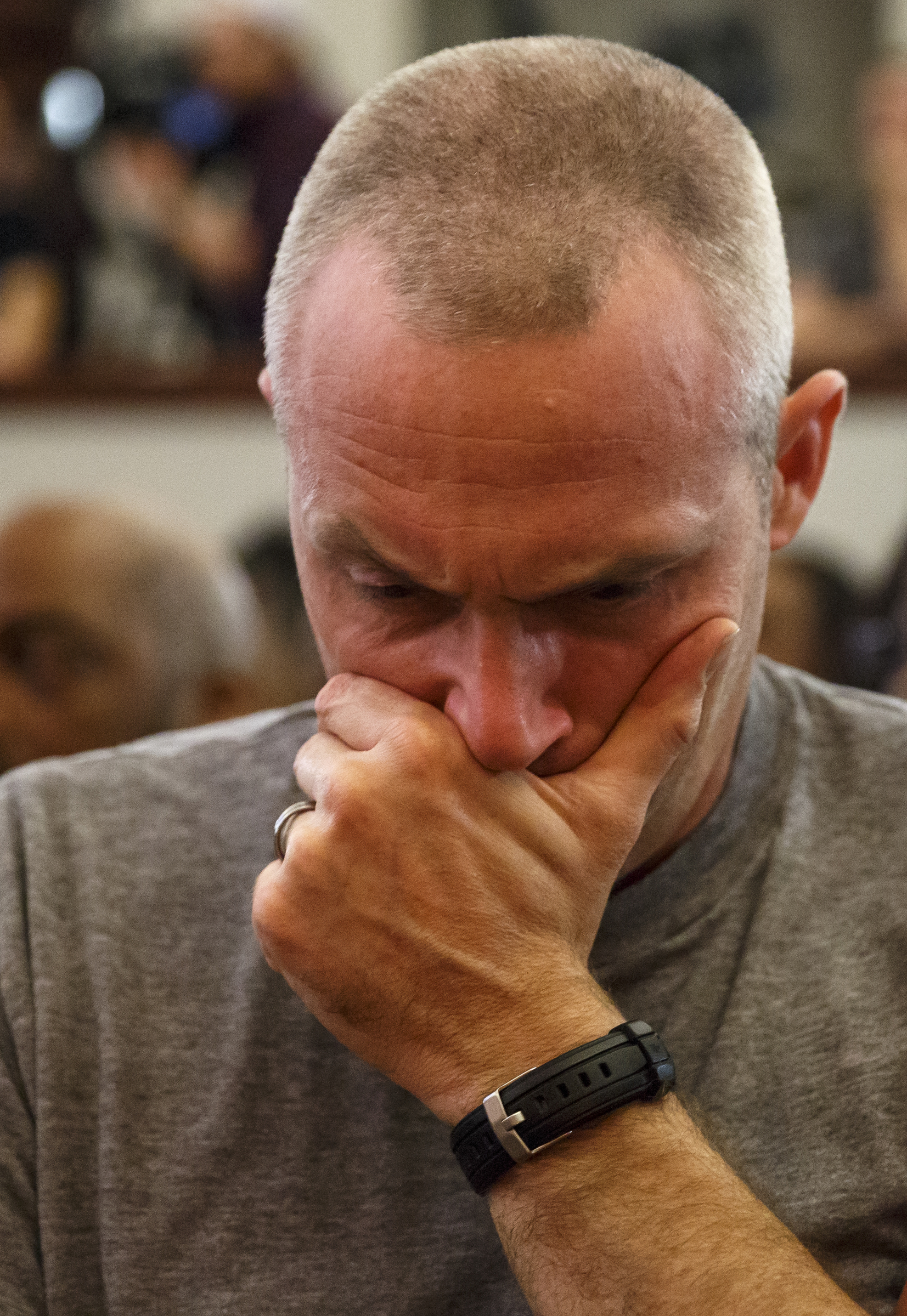 Steve Main listens to Kevin Muhammad speak during a Chattanooga City Council Meeting on Tuesday, May 3, 2016, in Chattanooga, Tenn. Muhammad, with the Nation of Islam, delivered what he called a