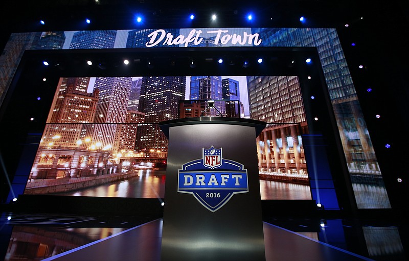 The podium and stage before the 2016 NFL Draft at the Auditorium Theatre in Chicago on Thursday, April 28, 2016. 