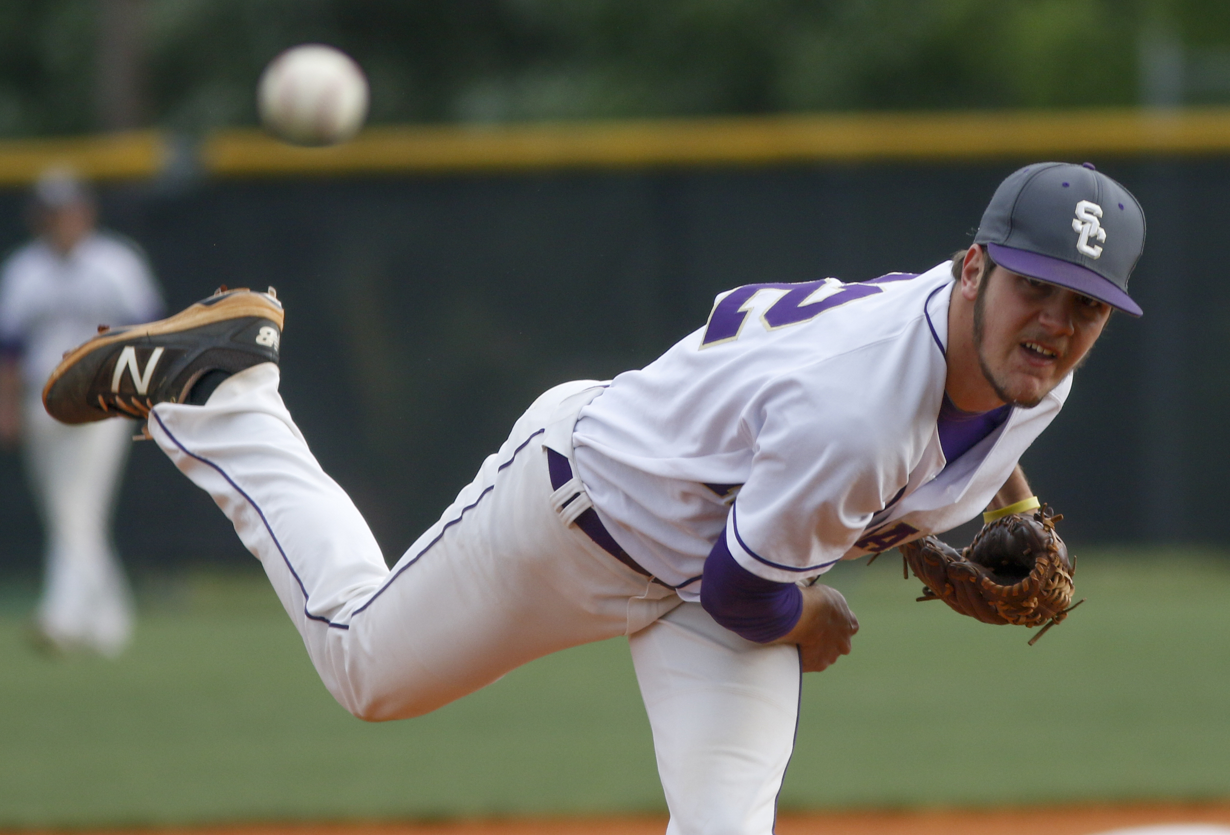 Sequatchie County player Houston Mainord pitches during their District 7-AA baseball tournament play-in game against Notre Dame at Sequatchie County High School on Thursday, May 5, 2016, in Dunlap, Tenn.