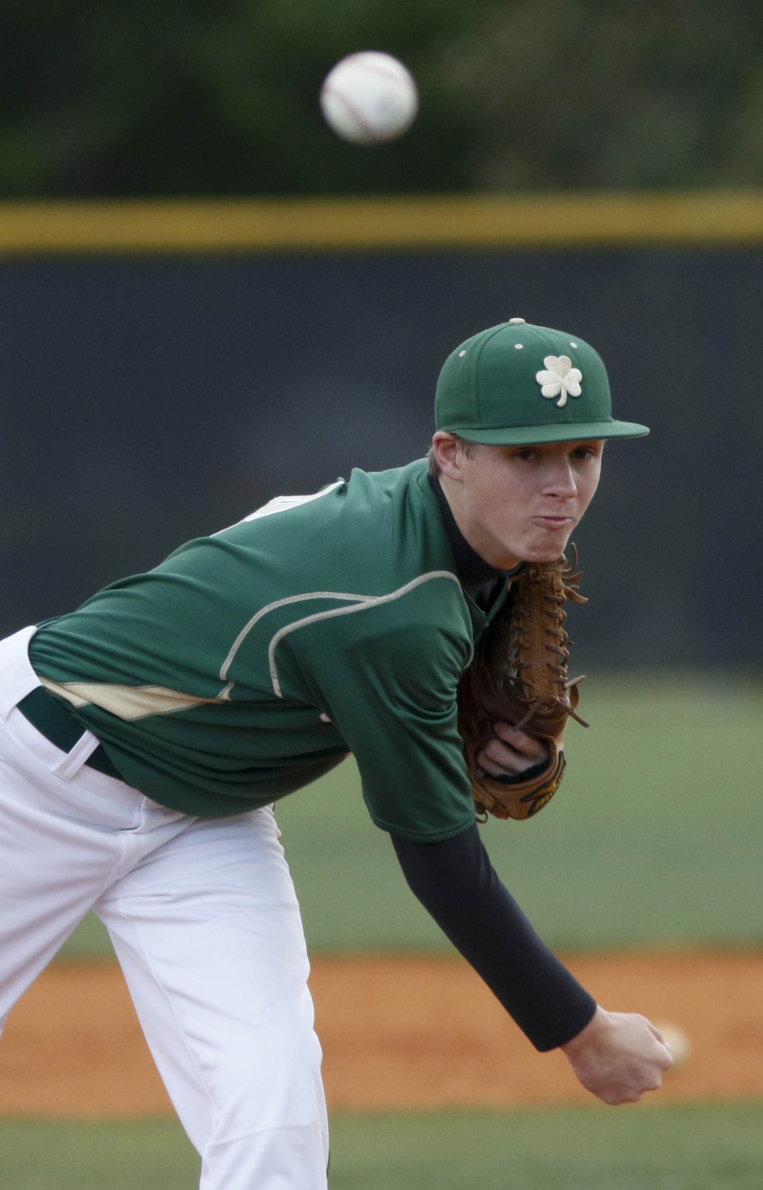 Notre Dame player Cam Dickens pitches during their District 7-AA baseball tournament play-in game against Sequatchie County at Sequatchie County High School on Thursday, May 5, 2016, in Dunlap, Tenn.