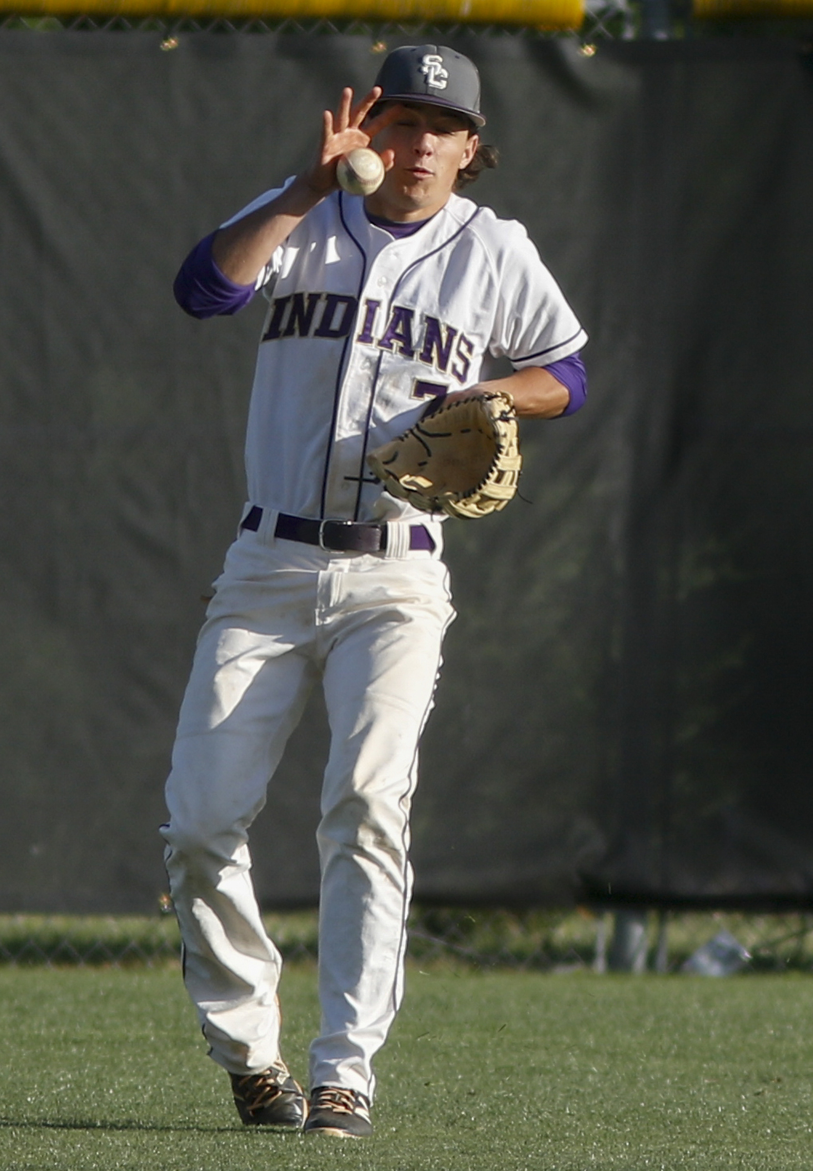 Sequatchie County center fielder Chase Girdley fields a ball on the hop during their District 7-AA baseball tournament play-in game against Notre Dame at Sequatchie County High School on Thursday, May 5, 2016, in Dunlap, Tenn.