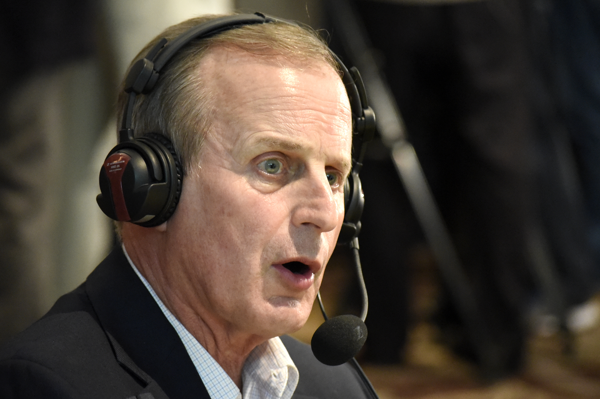 UT mens basketball coach Rick Barnes is interviewed for a radio show.  The University of Tennessee Big Orange Caravan rolled into town at the Chattanoogan on Thursday May 5, 2016.