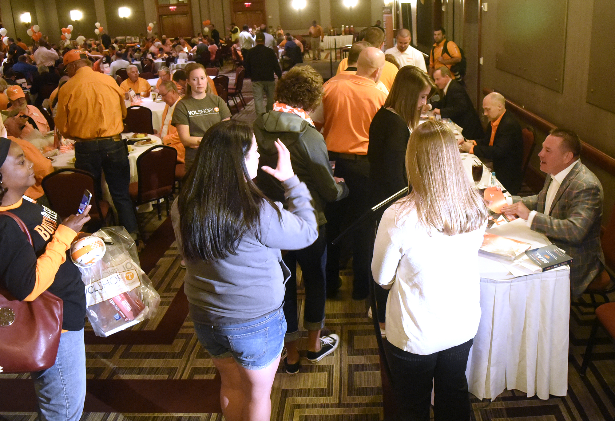 A large crowd turned out for the Big Orange Caravan.  The University of Tennessee Big Orange Caravan rolled into town at the Chattanoogan on Thursday May 5, 2016.