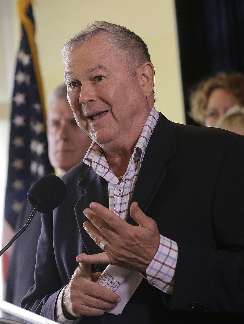 Rep. Dana Rohrabacher, R-Calif., speaks in support of the Adult Use of Marijuana Act ballot measure in San Francisco, Wednesday, May 4, 2016. Backers of the marijuana legalization initiative said Wednesday they have collected enough signatures for the measure to qualify for the November ballot in California. (AP Photo/Jeff Chiu)
