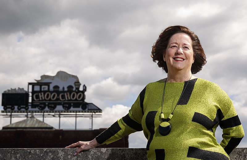 Helen Burns Sharp poses for a portrait on the top floor of a parking garage adjacent to the Chattanooga Choo Choo on Thursday, May 5, 2016, in Chattanooga, Tenn.