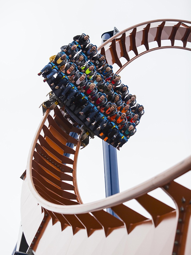 
              This photo provided by Cedar Point Amusement Park shows the Valravn, the new roller coaster that's opening to the public on Saturday, May 7, 2016 at Cedar Point in Sandusky, Ohio. The roller coaster has already broken records. It's now recognized as the tallest, fastest and longest dive coaster.  (Jordan Sternberg/Cedar Point Amusement Park via AP)
            