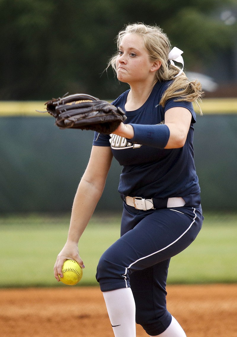 Soddy-Daisy's Jordan Woodward relieves Emily Edwards during their Lady Trojan Invitational softball tournament game against Red Bank on Friday, April 3, 2015, at Warner Park in Chattanooga, Tenn.