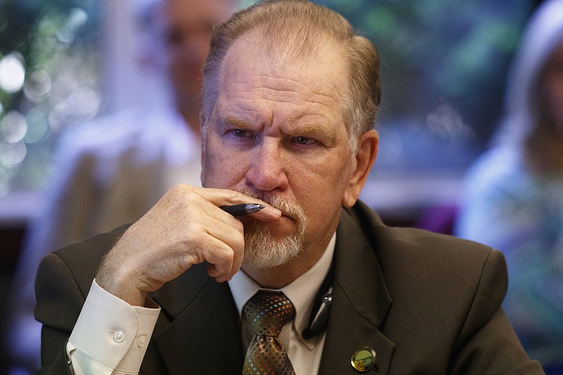 Chattanooga City Councilman Larry Grohn listens to a presentation on the city's wastewater infrastructure during an afternoon agenda session at the City Council building March 29, 2016, in Chattanooga.