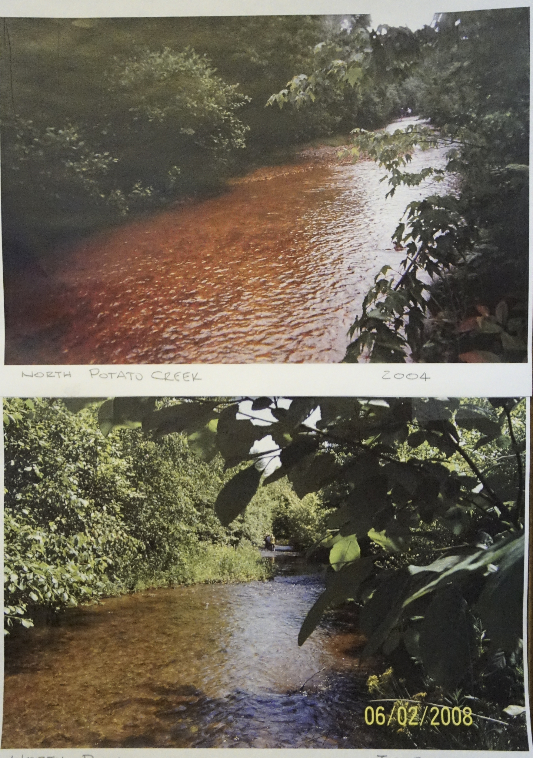 Before and after images of North Potato Creek show the dramatic change in water color and quality after cleanup efforts have taken effect from pollution caused by years of mining in the Copper Basin.