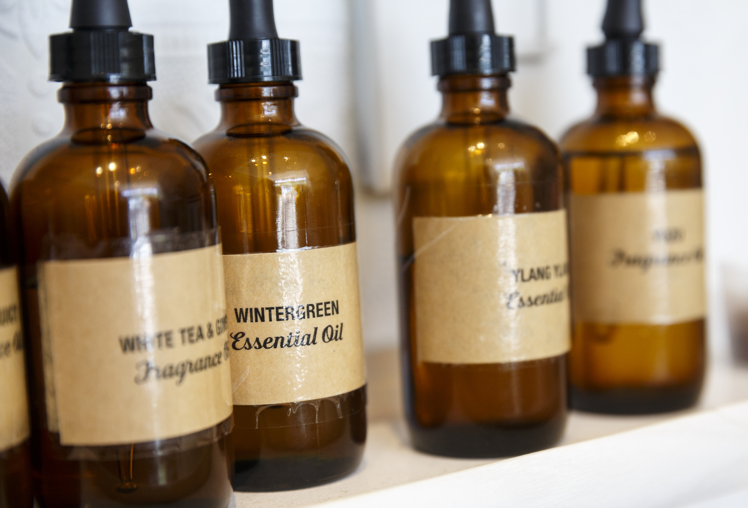Wintergreen oil, which according to the National Capital Poison Center can can be dangerous if ingested in greater than trace amounts, is displayed with other essential oils at Good Fortune Soap and Spa, which sells the oils and custom mixes them into products, on Friday, May 13, 2016, in Chattanooga, Tenn. Some essential oils can be toxic if ingested or misused, so it is important to always use products which contain them as directed.