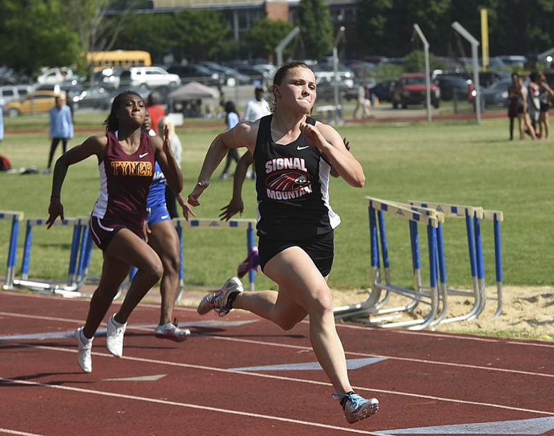 Signal Mountain's McKenzie Ethridge leaves the rest of the field behind in the 100-meter dash during a sub-sectional meet last week at Red Bank High School.