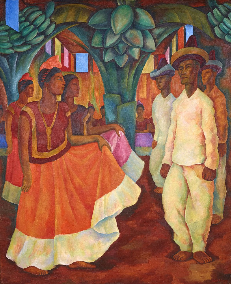 
              This undated photo provided by the Phillips Auction House shows Diego Rivera's "Baile en Tehuantepec." Phillips Auction House says that the painting that has sold privately for $15,7 million dollars sets a world record price for any work of Latin American art. The figure nearly duplicates the previous record of Latin American art set for Frida Kahlo's "Dos desnudos en el bosque," which sold for more than $8 million dollars at a Sotheby's public auction on May 12, 2016.. (2016 Banco de Mexico Diego Rivera Frida Kahlo Museums Trust, Mexico, D.F. / Artists Rights Society (ARS), New York. Phillips Auction House via AP)
            