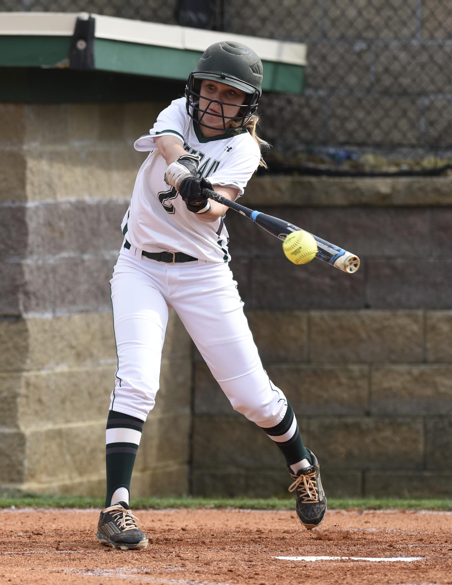 Silverdale Baptist center fielder Skylar Parton connects for a hit during the Lady Seahawks' 17-0 rout of Gordonsville in Saturday's softball state sectional at Silverdale.