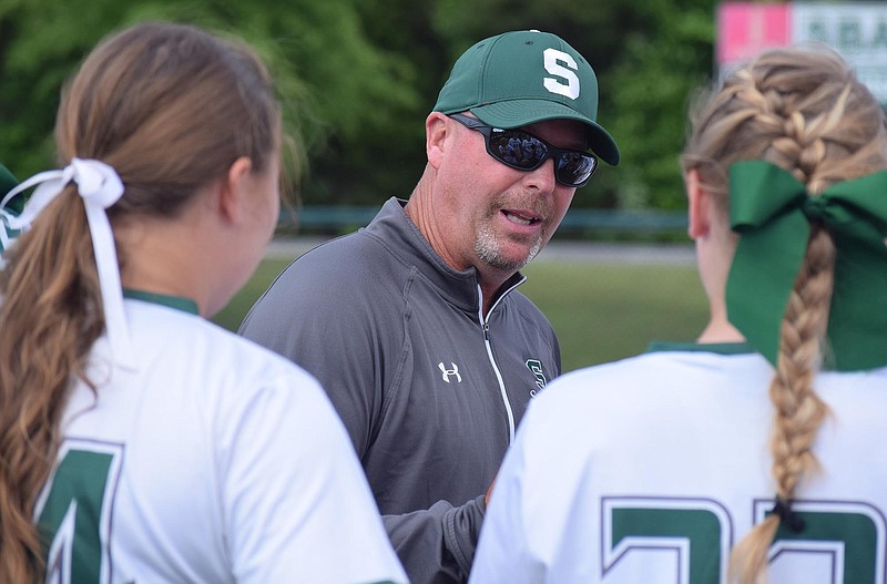 Silverdale coach Tim Couch gets his Seahawks ready before the game.  The Gordonsville Tigerettes visited Silverdale Baptist Academy in a TSSAA Sectional matchup Saturday May 21, 2016.