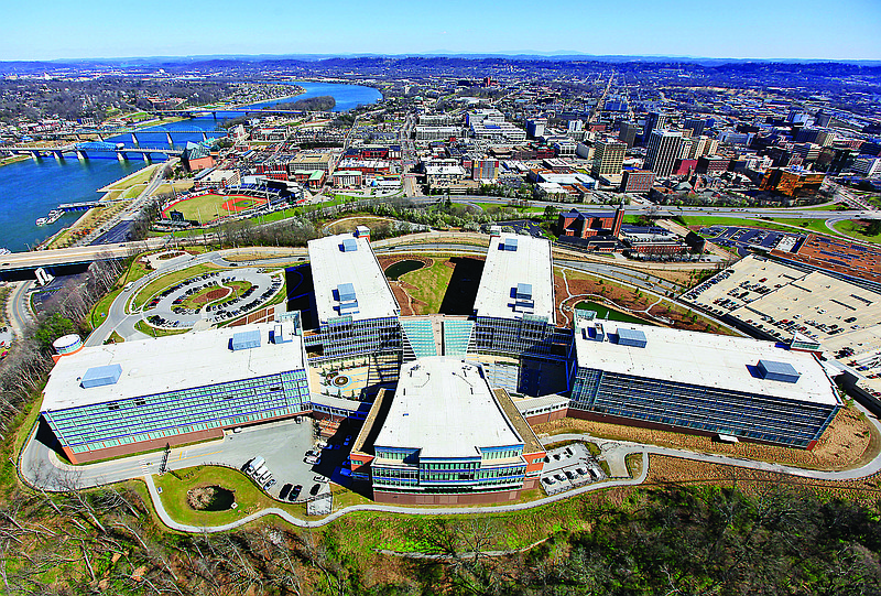 Staff file photo by Dan Henry/Chattanooga Times Free Press - An aerial of BlueCross BlueShield of Tennessee's headquarters building on Cameron Hill.