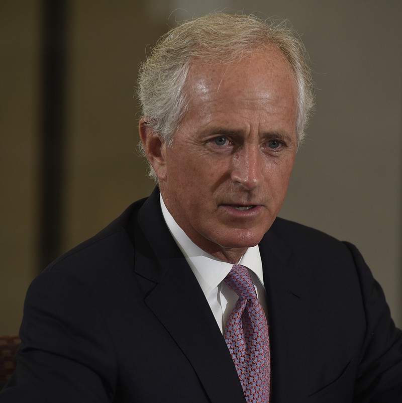 U. S. Senator Bob Corker meets with members of the Chattanooga Time Free Press editorial board Wednesday, Aug. 19, 2015, in Chattanooga, Tenn.