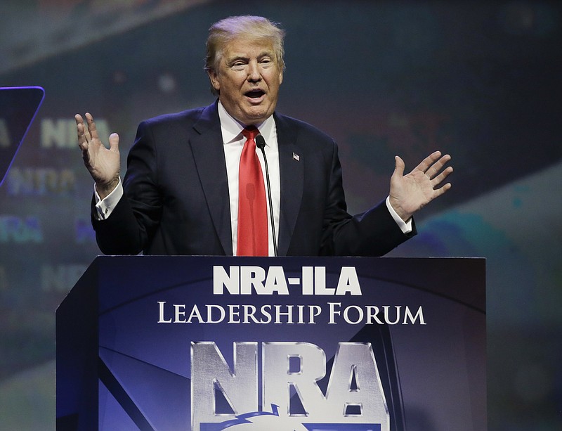 Republican presidential candidate Donald Trump speaks at the National Rifle Association convention last Friday in Louisville, Ky.