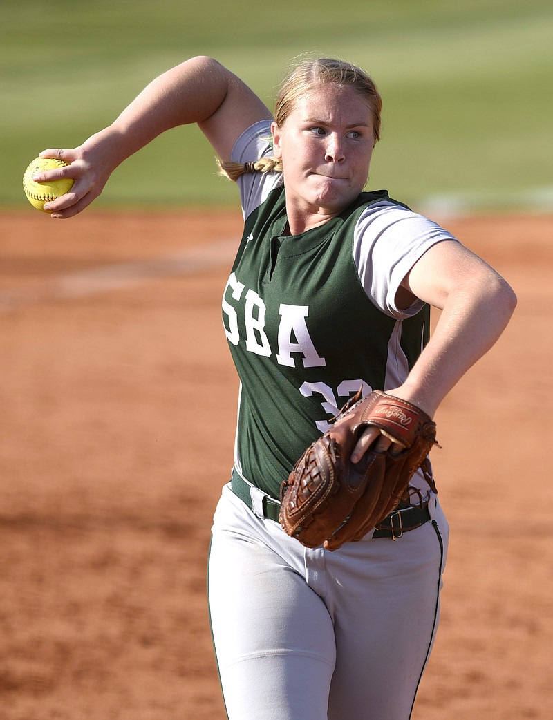 Silverdale third baseman Taylor Moran (33) throws to first to get a CSAS runner out.  The Chattanooga School of the Arts and Sciences Lady Patriots visited the Silverdale Baptist Academy Lady Seahawks in the TSSAA District 5-A softball championship on May 13, 2016.