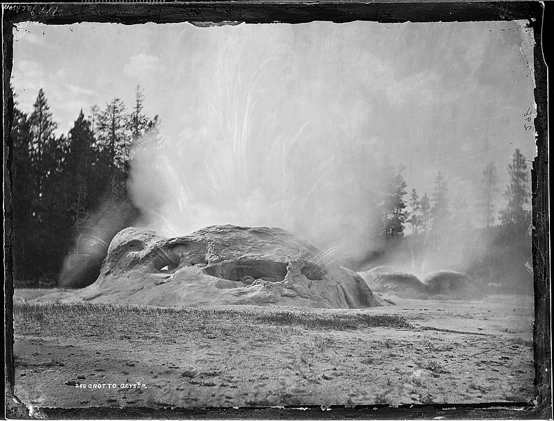 
              Pioneer photographer William Henry Jackson took this photograph of the Grotto Geyser during the 1871 United States Geological Survey of the Territories, lead by Ferdiand Hayden, at the Upper Geyser Basin in the region that would become Yellowstone National Park. (William Henry Jackson/National Archives And Records Administration via AP)
            