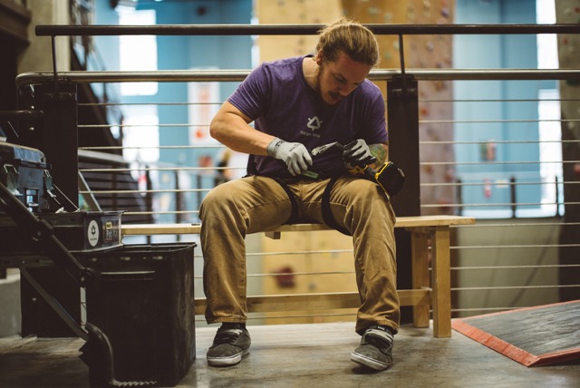 High Point Climbing and Fitness Director of Route Setting Cody Grodzki on the job.