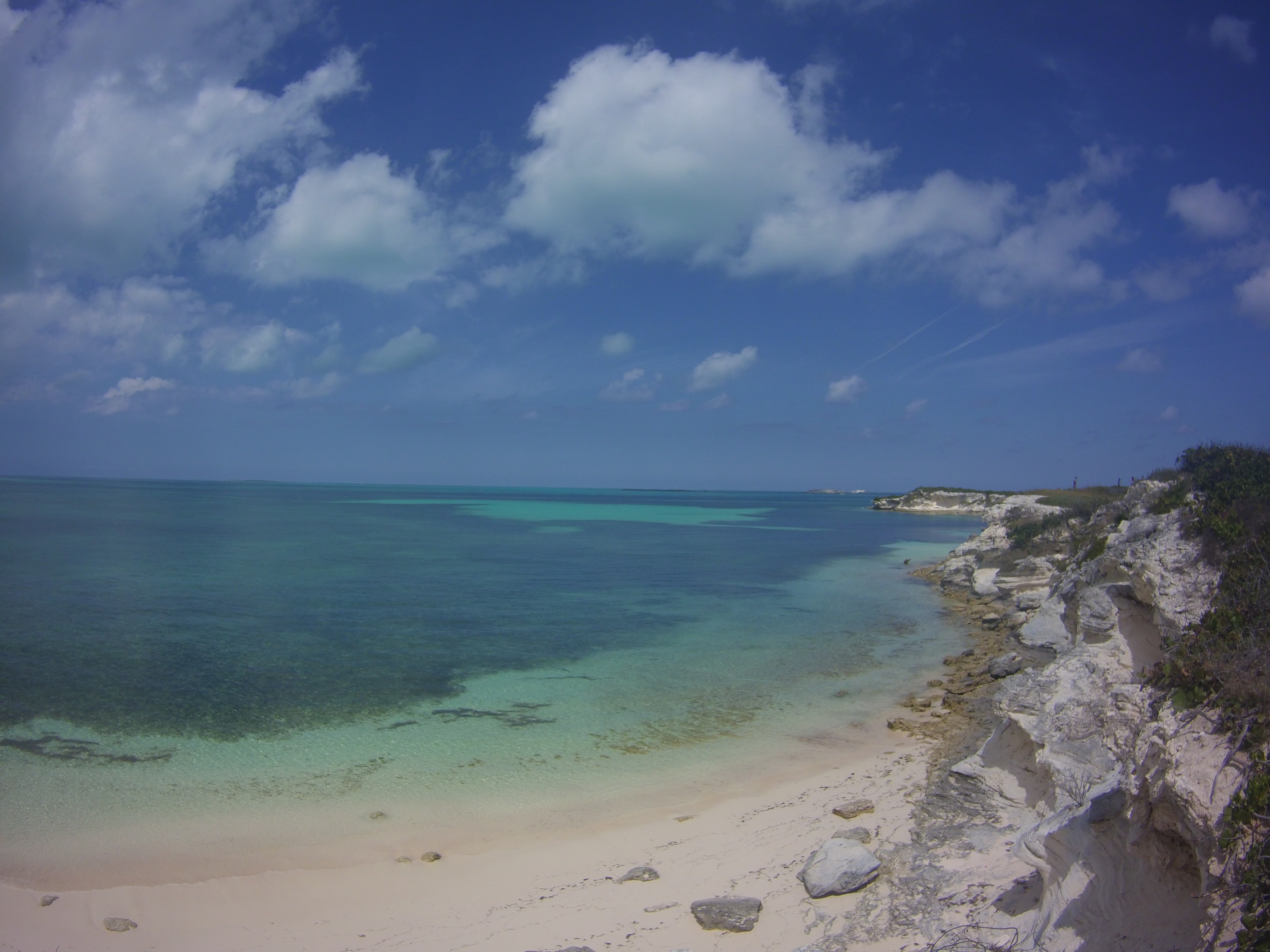 Graham's Harbour on the northern coast of San Salvador. Gerace Research Centre, where UTC students bunk each year, is located on the berm of this beach.