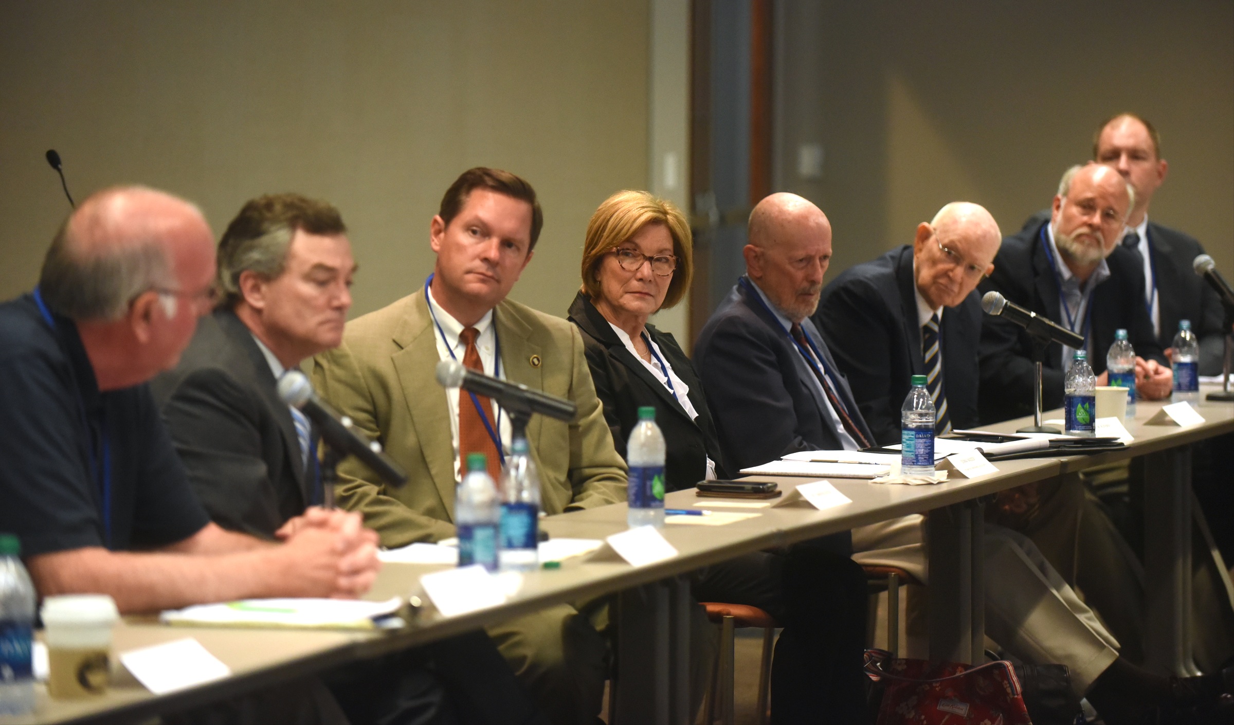 Business owner Lincoln Christensen, left, talks with panel members during a state task force discussion on healthcare at BlueCross BlueShield on Tuesday, May 24, 2016.
