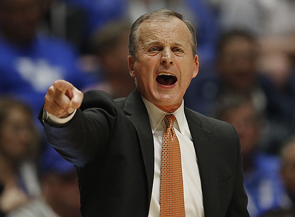 Tennessee head coach Rick Barnes directs his team against LSU during the first half of an NCAA college basketball game in the Southeastern Conference tournament in Nashville, Tenn., Friday, March 11, 2016. (AP Photo/John Bazemore)