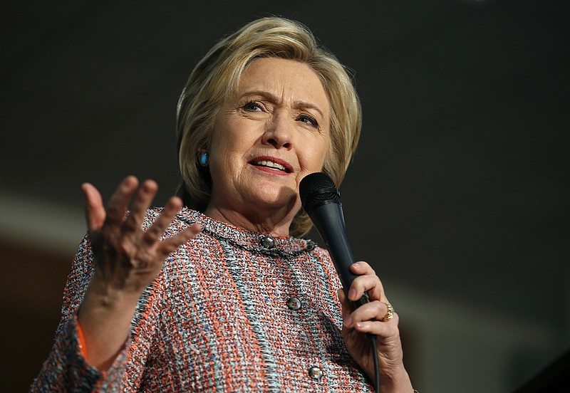 
              Democratic presidential candidate Hillary Clinton speaks at a United Food and Commercial Workers International Union hall, Wednesday, May 25, 2016, in Buena Park, Calif. (AP Photo/John Locher)
            