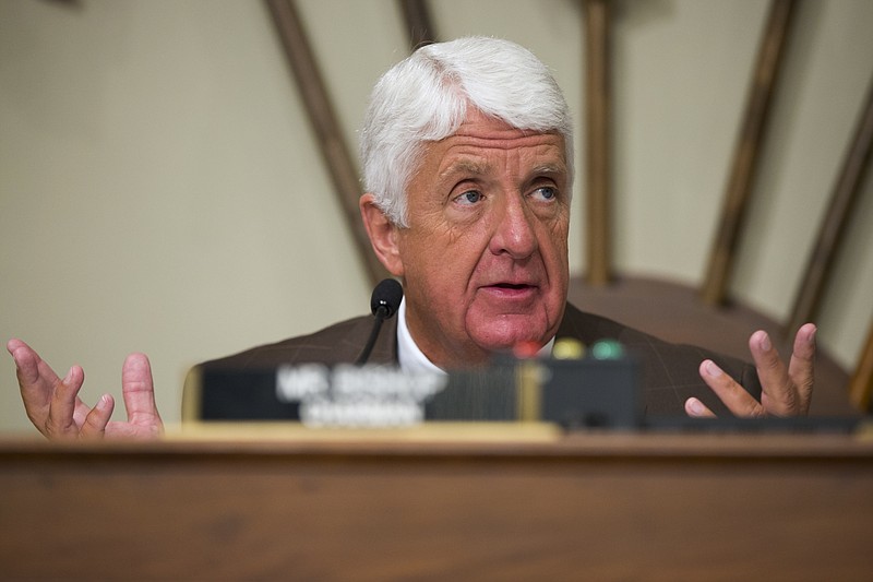
              House Natural Resources Committee Chairman Rep. Rob Bishop, R-Utah, speaks on Capitol Hill in Washington, Wednesday, May 25, 2016, during the committee's markup hearing on H.R. 5278, Puerto Rico Oversight, Management, and Economic Stability Act. (AP Photo/Evan Vucci)
            