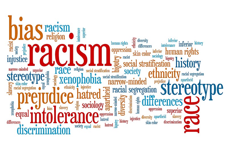 Racism - social issues and concepts word cloud illustration. Word collage concept.