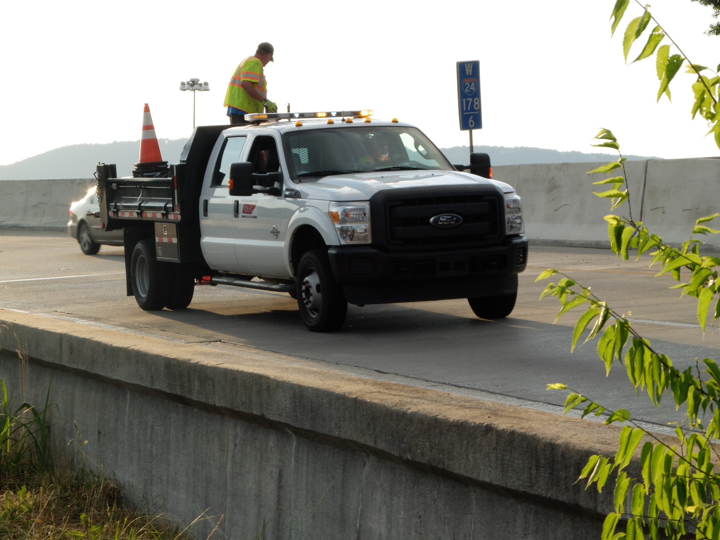 TDOT closes the eastbound right lane on Interstate 24, at the 178/6 mile-marker late Sunday. 
Bridge Inspector Jason Tays was first on the scene to check into reports of a hole in the second span of the bridge directly over Chestnut Street in downtown Chattanooga.