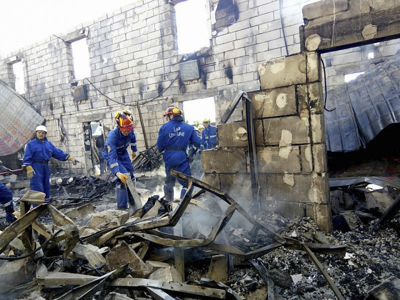 
              In this Sunday, May 29, 2016 photo, supplied by the Ukrainian Emergency Situations Ministry Press Service, emergency ministry employees search a site of a fire at Litchi, Kiev region, Ukraine. Ukraine's emergency services say a fire has swept through a private home for the aged, killing over a dozen of the 35 residents and injuring five others. No cause has yet been determined for the fire that broke out early Sunday in Litochki, a village 42 kilometers (25 miles) north of Kiev, the capital. (Ukrainian Emergency Situations Ministry Press Service Photo via AP)
            