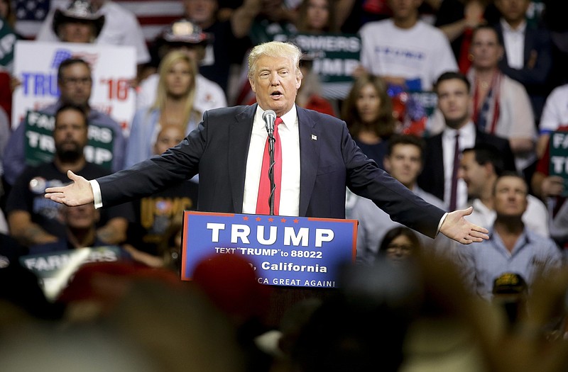 
              In this May 27, 2016, photo, Republican presidential candidate Donald Trump gestures while speaking at a rally in Fresno, Calif. China is a frequent target for Trump, who accuses the country of stealing American jobs and cheating at global trade. Trump is only now emerging as a public figure in China, where many people appreciate his focus on economic issues rather than human rights and political freedoms. (AP Photo/Chris Carlson)
            