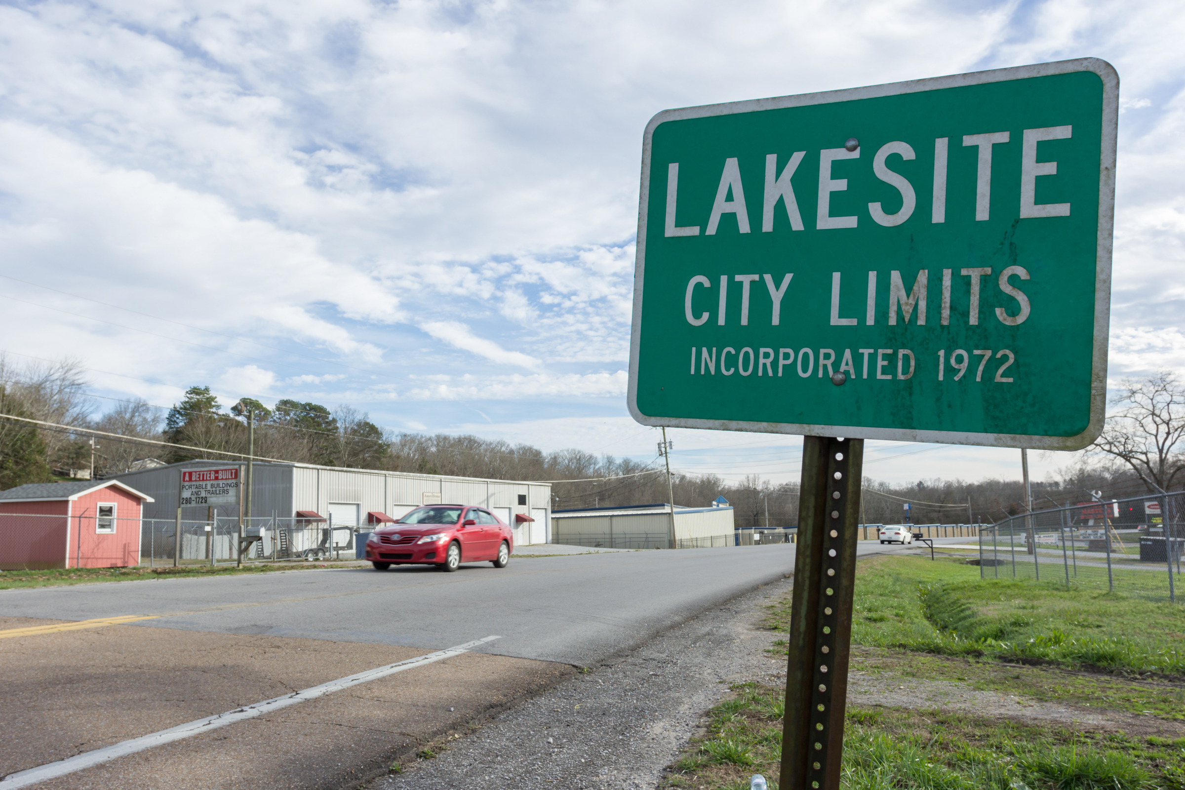 The Lakesite city limits. Lakesite is in the beginning phases of a pedestrian enhancement project to improve the sidewalks in the business district.