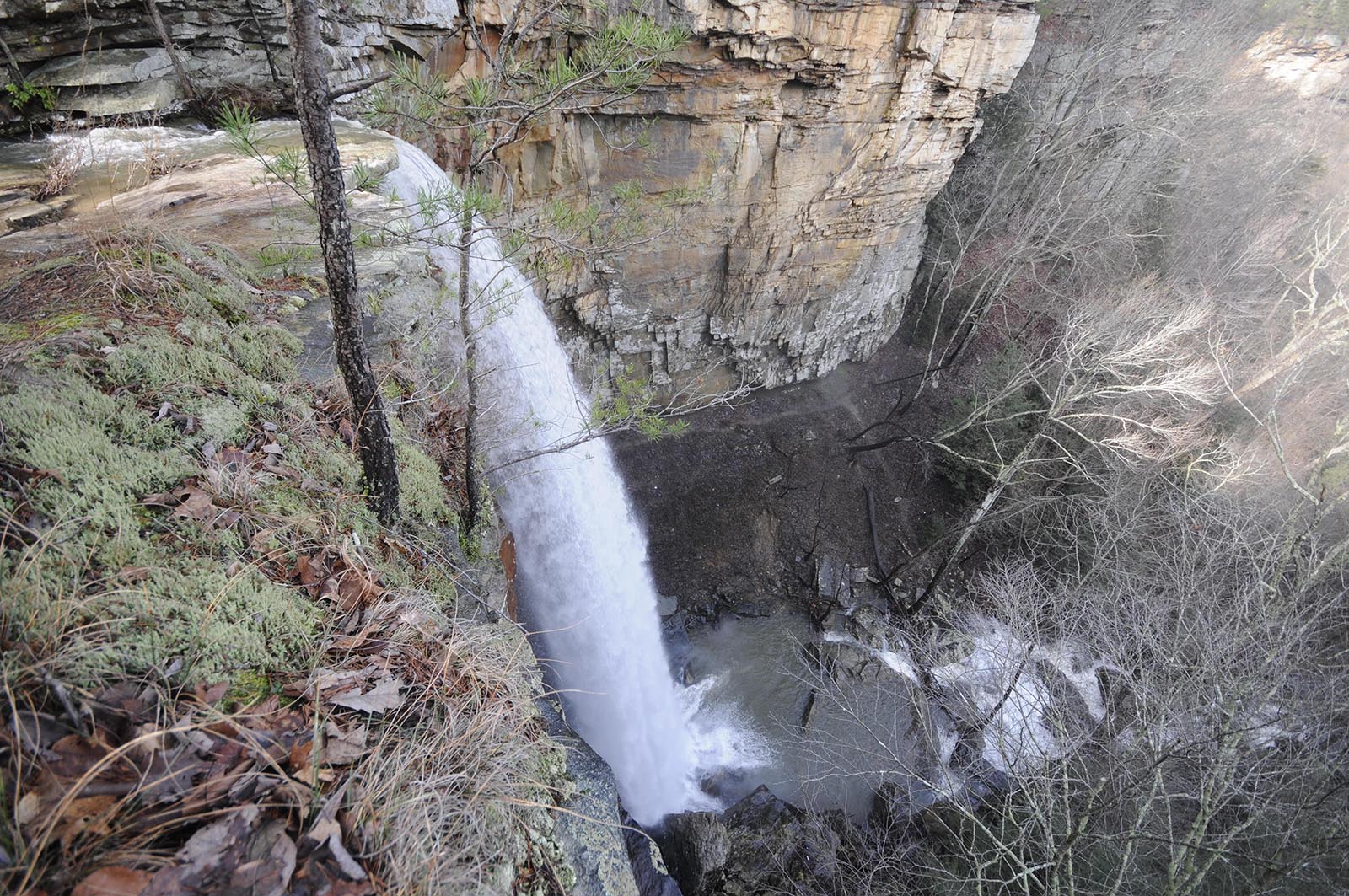 Falling Water Falls spills from atop Walden's Ridge in the afternoon on Christmas Eve following an abundance of rain and warm unseasonably warm weather in the Tennessee Valley.