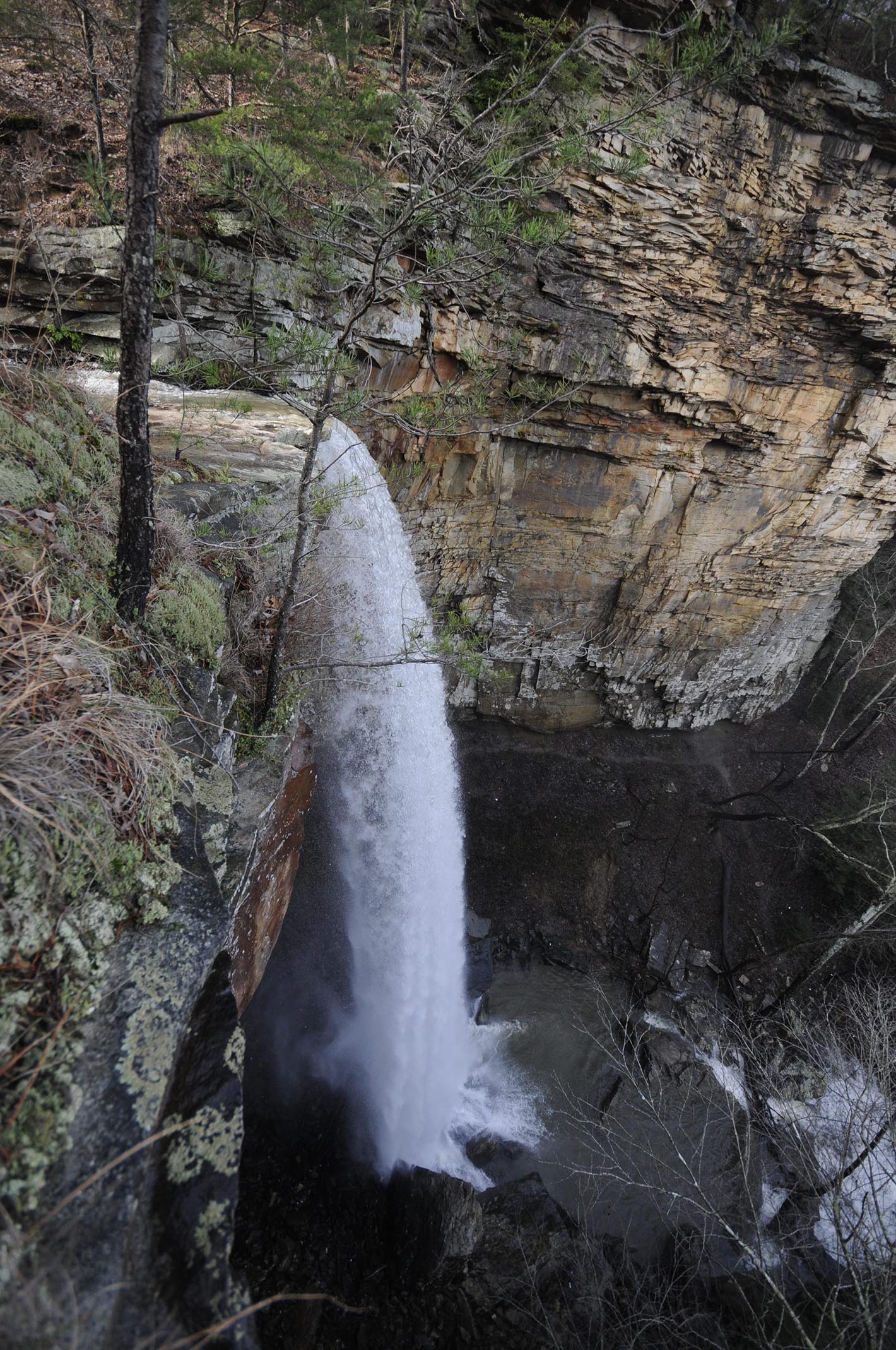 Falling Water Falls spills from atop Walden's Ridge in the afternoon on Christmas Eve following an abundance of rain and warm unseasonably warm weather in the Tennessee Valley.