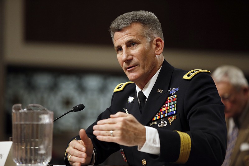 
              In this photo taken Jan. 28, 2016,  Gen. John Nicholson testifies on Capitol Hill in Washington. Nicholson is sending his recommendations to senior leaders this week on how many American troops should remain in the country next year to work with Afghan forces battling a resurgent Taliban, a military spokesman said Wednesday, June 1, 2016. (AP Photo/Alex Brandon)
            