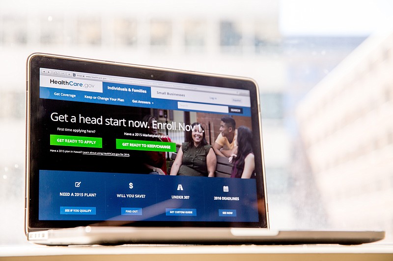 In this Oct. 6, 2015, file photo, the HealthCare.gov website, where people can buy health insurance, is displayed on a laptop screen.  (AP Photo/Andrew Harnik, File)
            