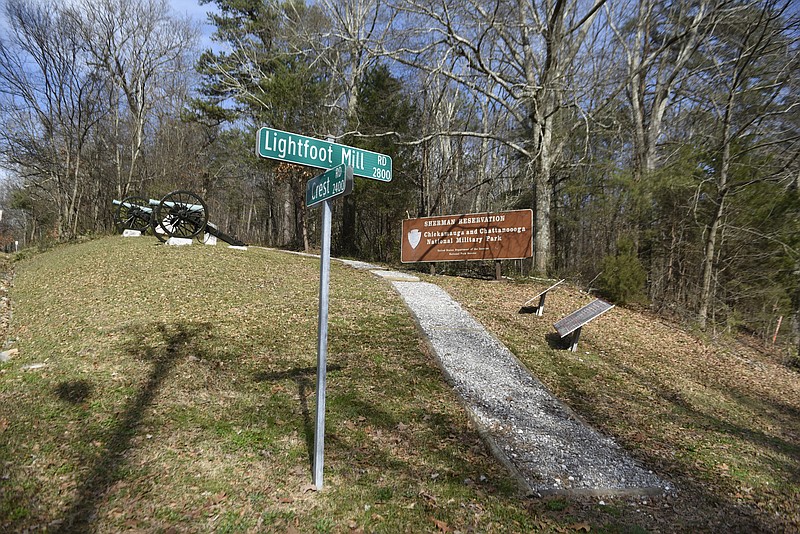 The main entrance for the Sherman Reservation is located on Lightfoot Mill Road on the north end of Missionary Ridge.