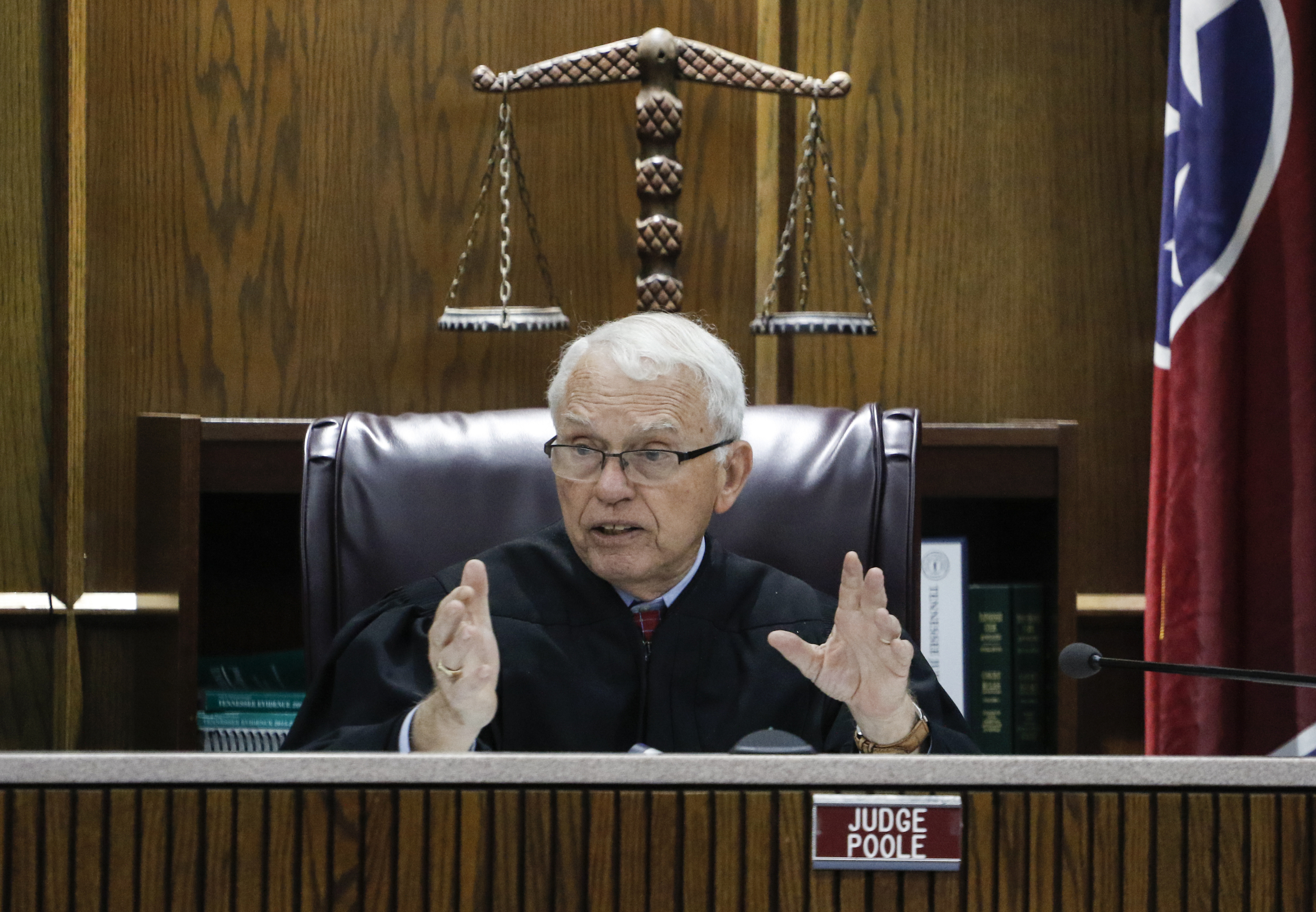 Staff Photo by Dan Henry / The Chattanooga Times Free Press- 5/25/16. Billy Hawk appears before Judge Don Poole and the jury on Monday, June 6, 2016. Hawk was found guilty of first degree murder and sentenced to life in prison for shooting, killing, and stuffing his co-defendant in a 1981 pending cocaine distribution case, Johnny Mack Salyer, in a 55-gallon steel drum.