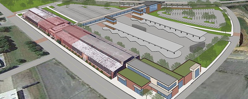 An architect's rendering of a proposed multimodal transportation center on the site of U.S. Pipe and Wheland Foundry on Chattanooga's Southside.