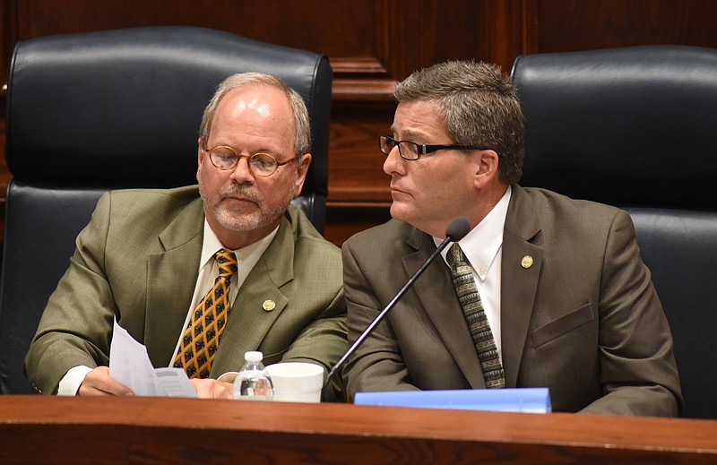 Staff Photo by Angela Lewis Foster/ The Chattanooga Times Free Press- 5/20/15 Commissioners Tim Boyd and Joe Graham.