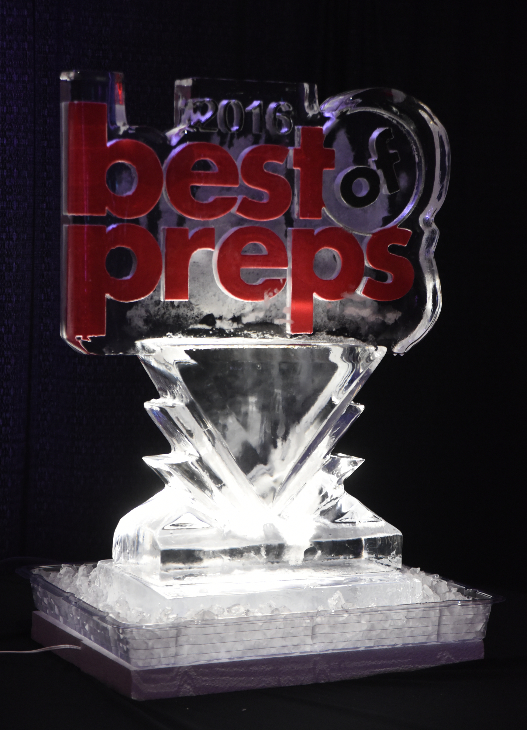An ice sculpture is on display at the Best of Preps banquet Thursday, June 9, 2016 at the Chattanooga Convention Center.