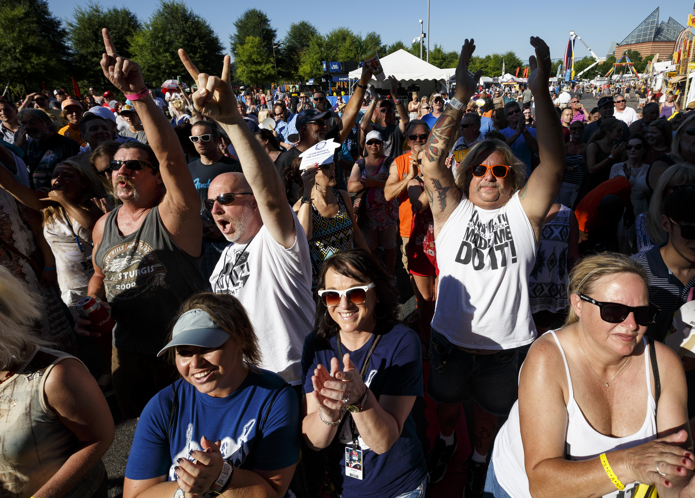 Fans cheer for the band Aunt Betty as they perform on the 1st day of the Riverbend Festival at Ross's Landing on Friday, June 10, 2016, in Chattanooga, Tenn. The festival is celebrating its 35th year, and Thomas Rhett was Friday night's headlining act.